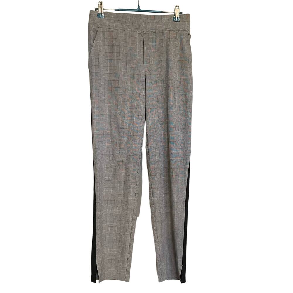 Athleta Brooklyn Ankle Pants Grey Plaid Racer Stripes Lightweight Pull On Sz 0